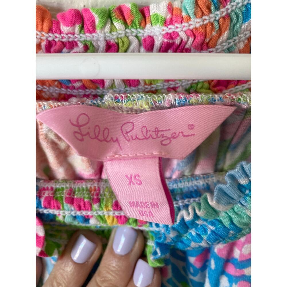 EUC Lilly Pulitzer Almeria Lovers Coral Stretch Off the Shoulder Top Bright XS - Picture 2 of 13